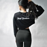 [angel numbers] long sleeve crop top + black